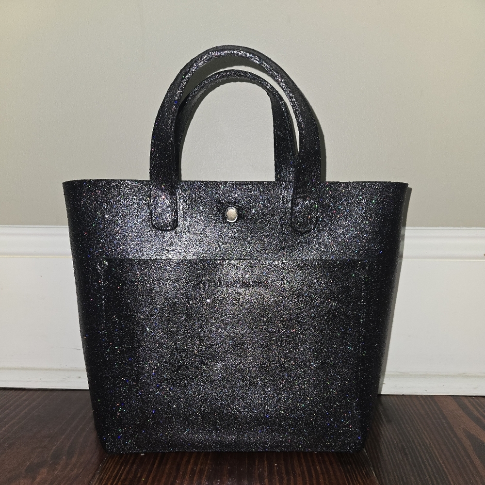 Upcrafted Portland Leather Goods Mini Crossbody Black Glitter Tote Bag
